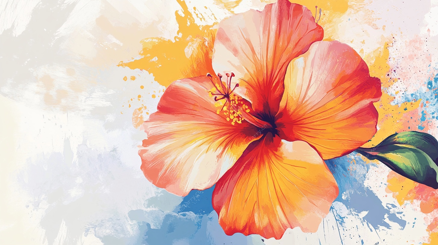 水彩风格艳丽扶桑花