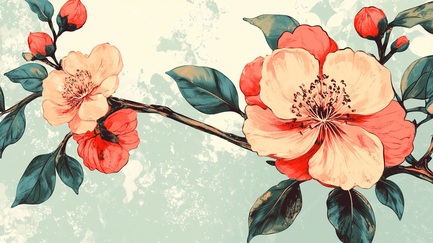 复古风花卉枝头插画