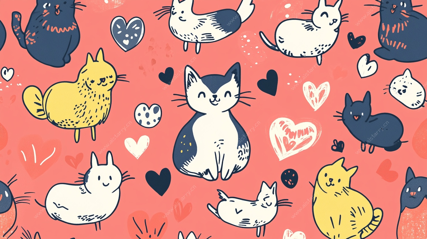 可爱猫咪爱心图案背景