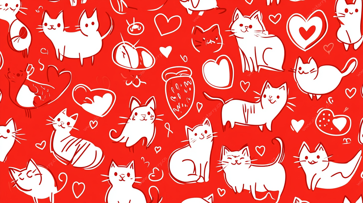 红色背景可爱猫咪图案