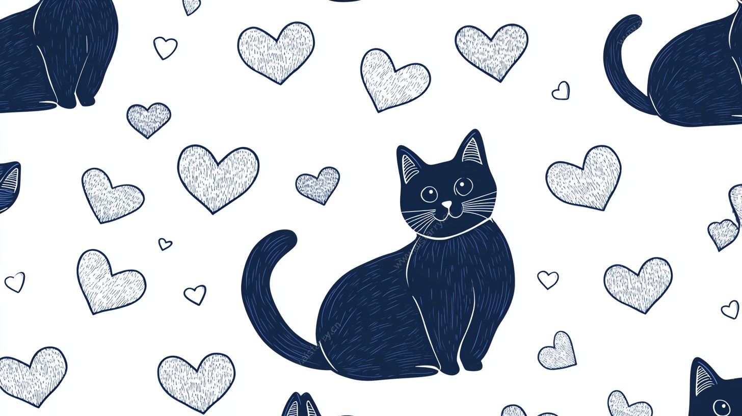 可爱猫咪与爱心无缝图案