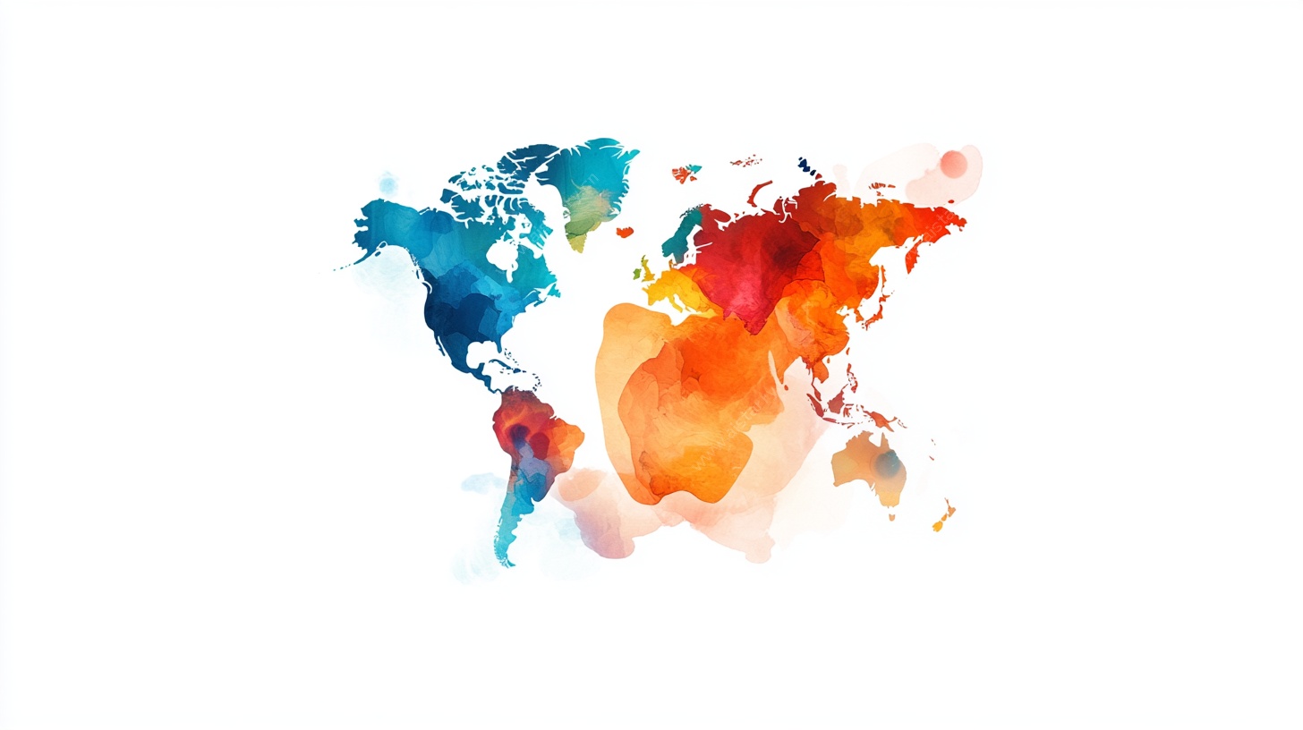 水彩风格世界地图插画