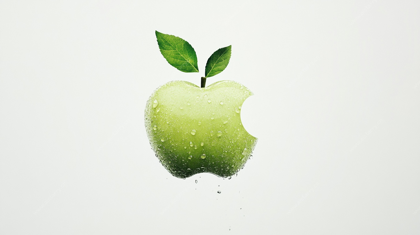 咬过的青苹果带清新叶片