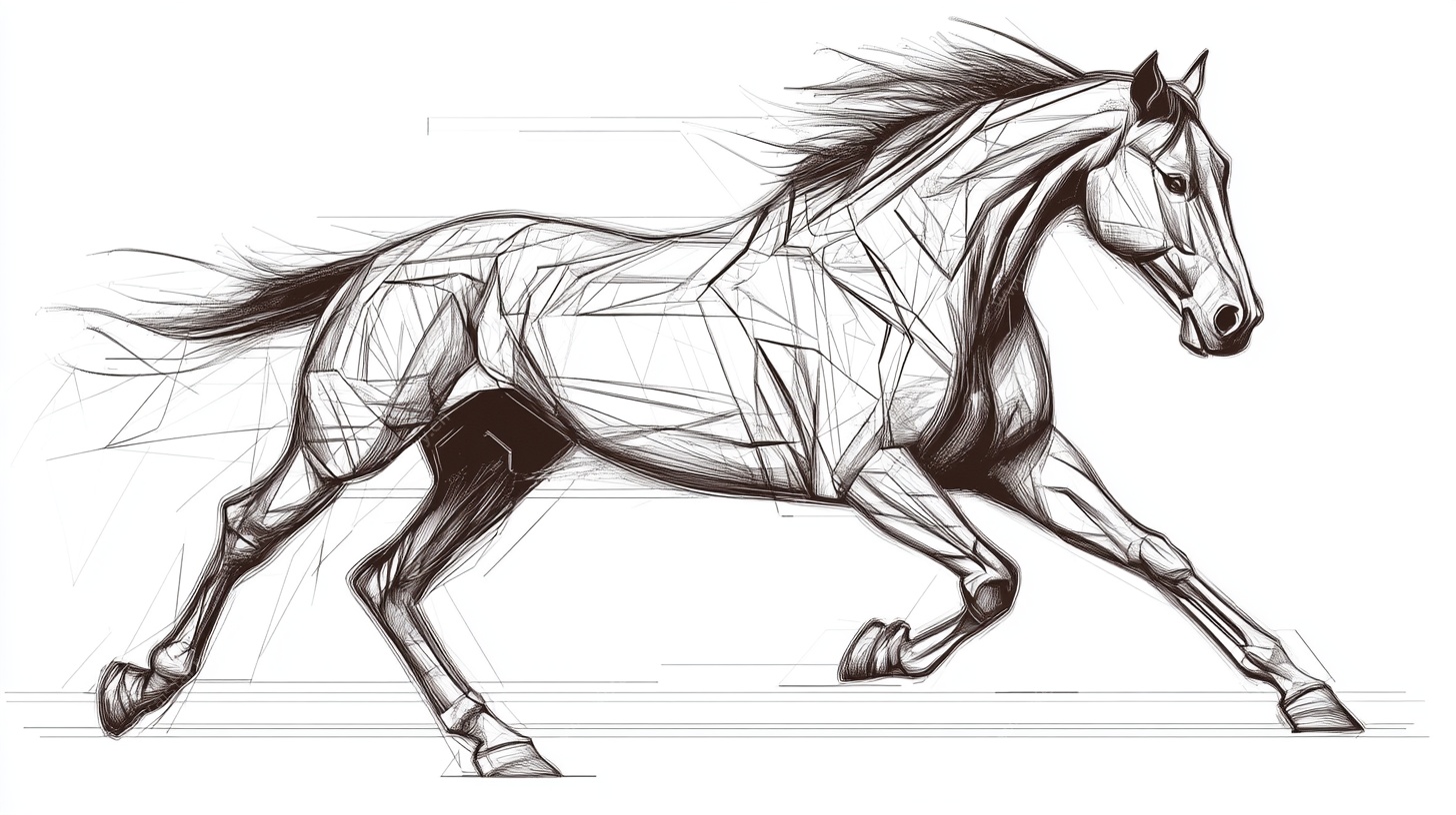奔跑的几何线条勾勒骏马