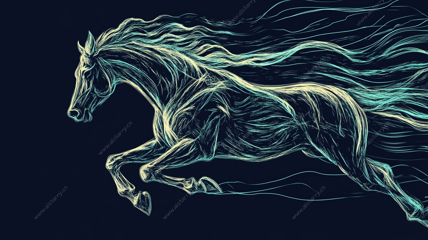线条绘奔腾骏马图
