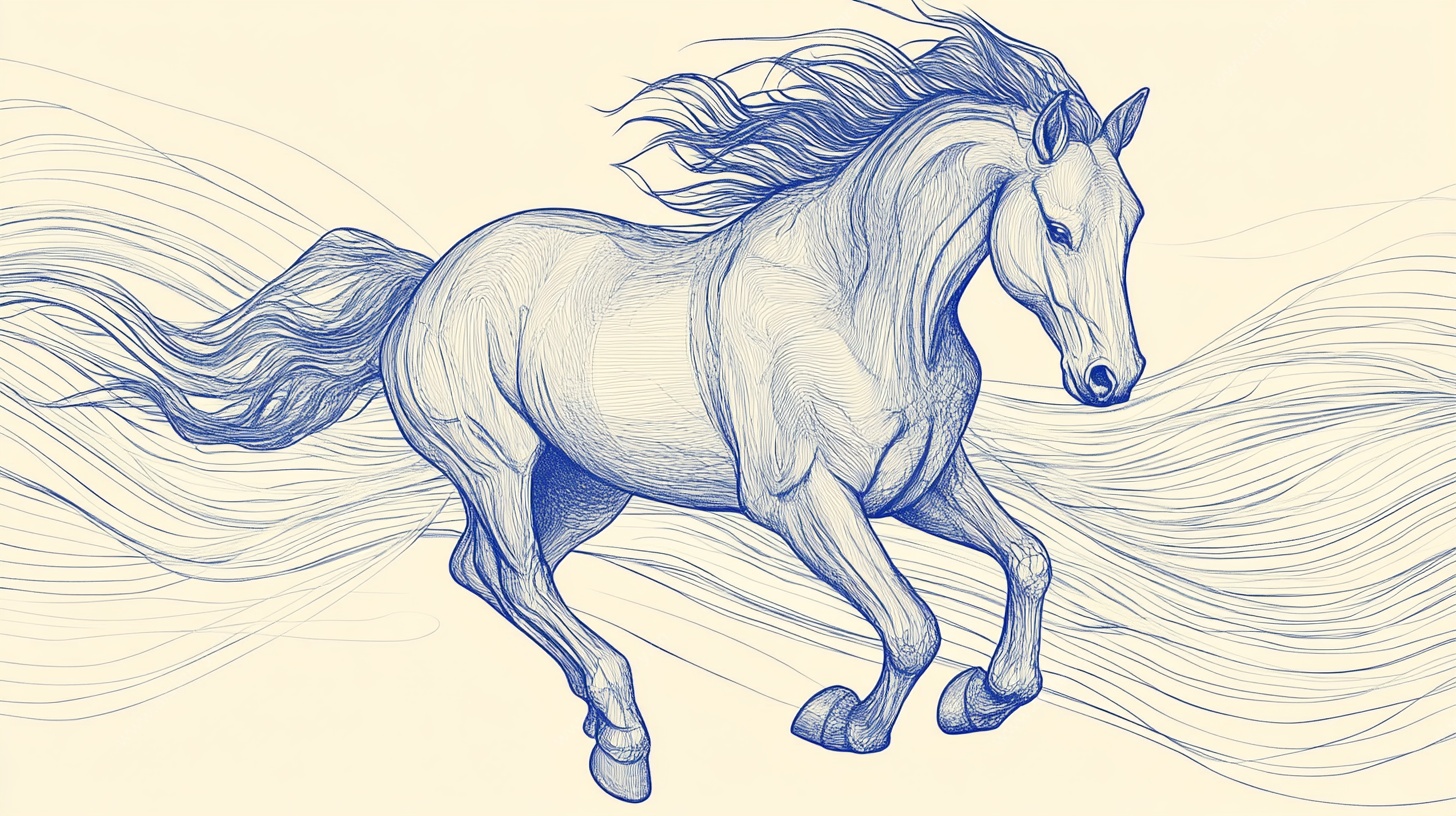 奔腾骏马 飘逸线条插画
