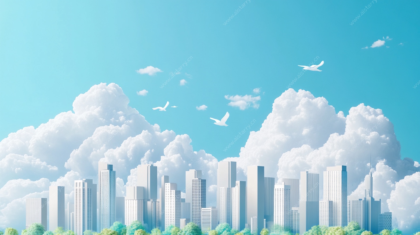 蓝天白云下的现代城市景观