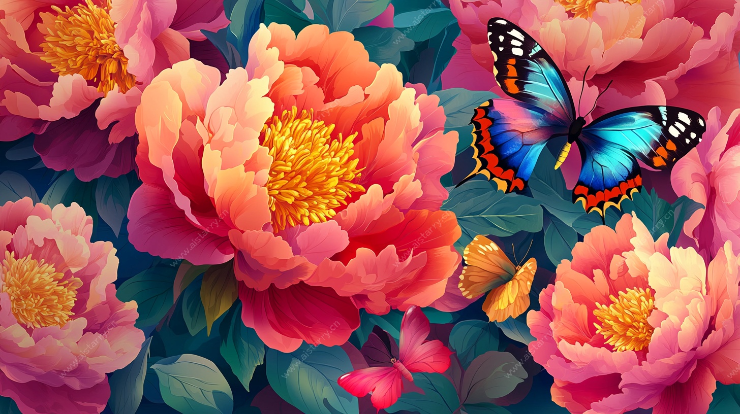 牡丹丛中彩蝶舞