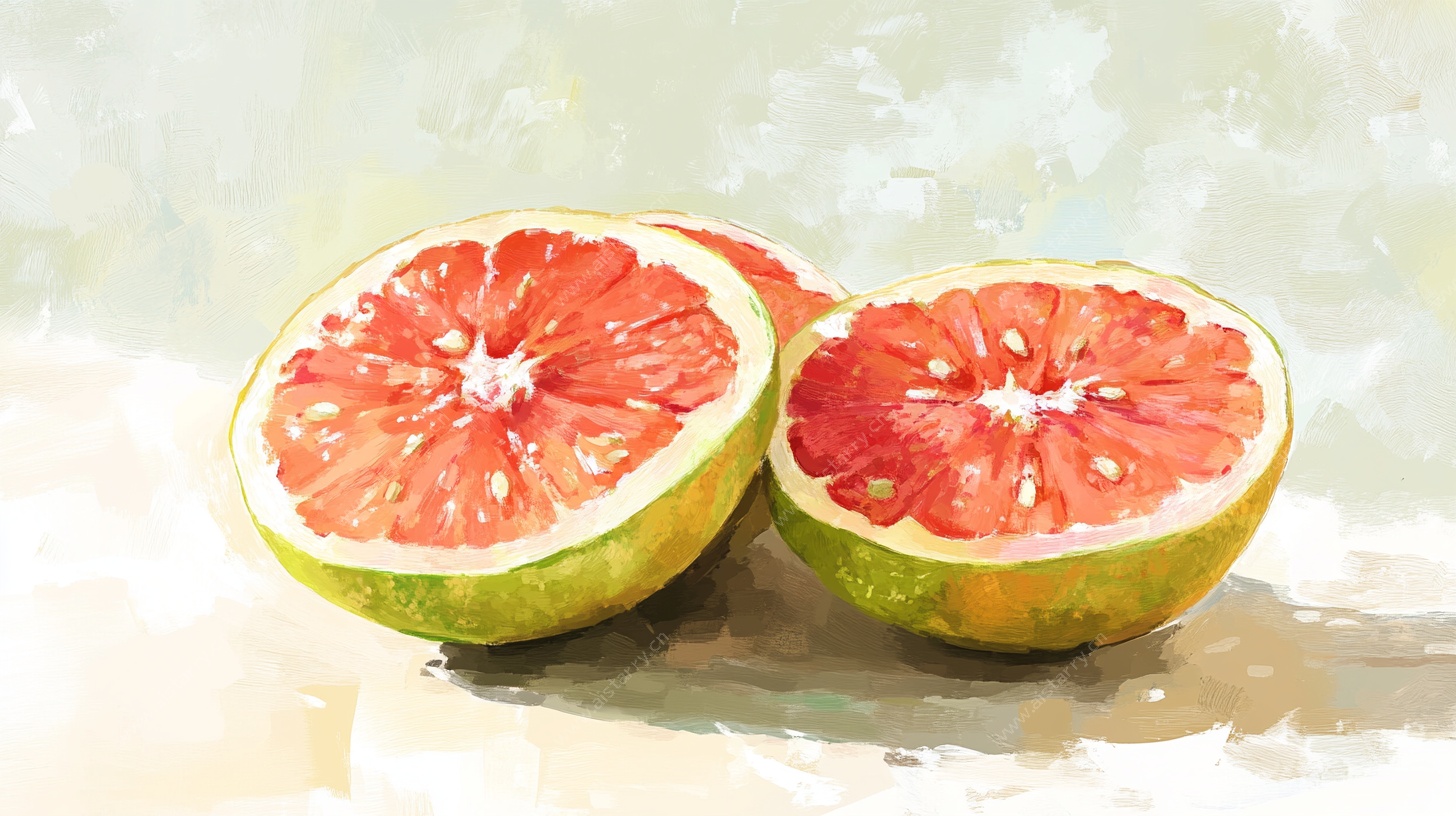 水彩画中的切开西柚
