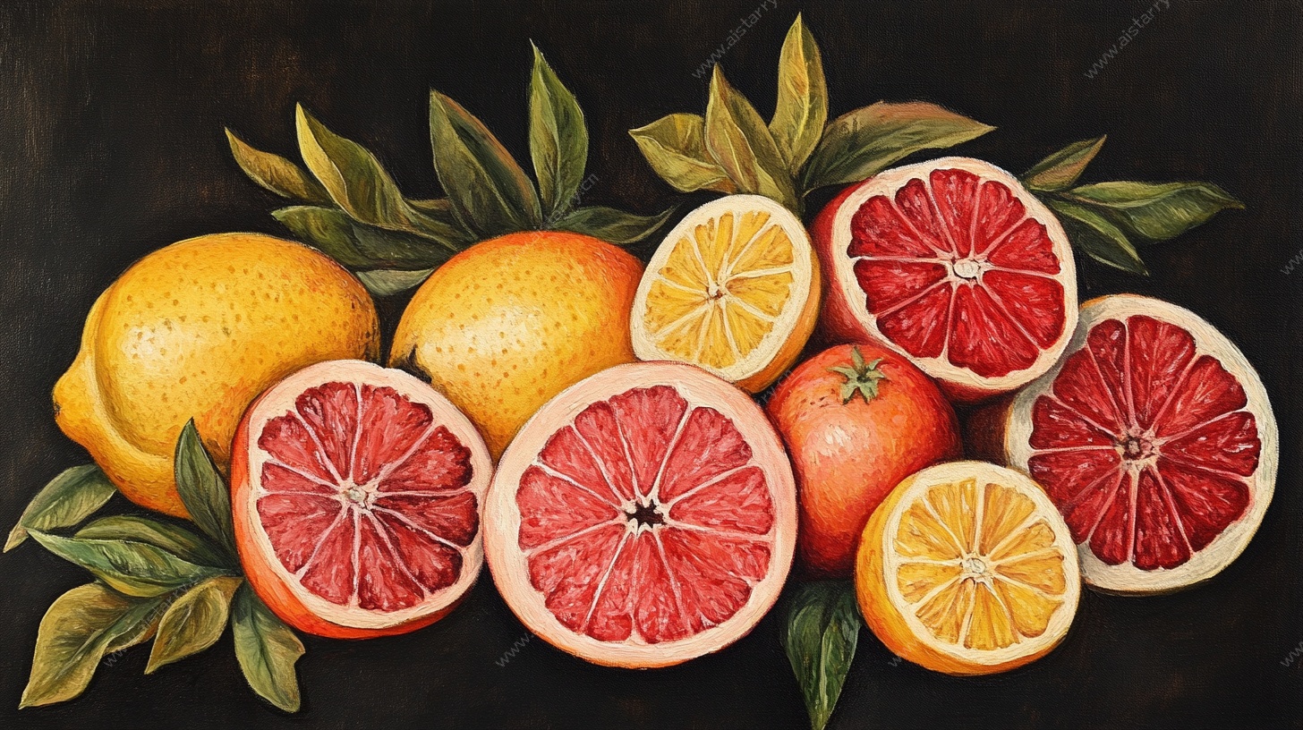 色彩鲜艳的柑橘类水果插画