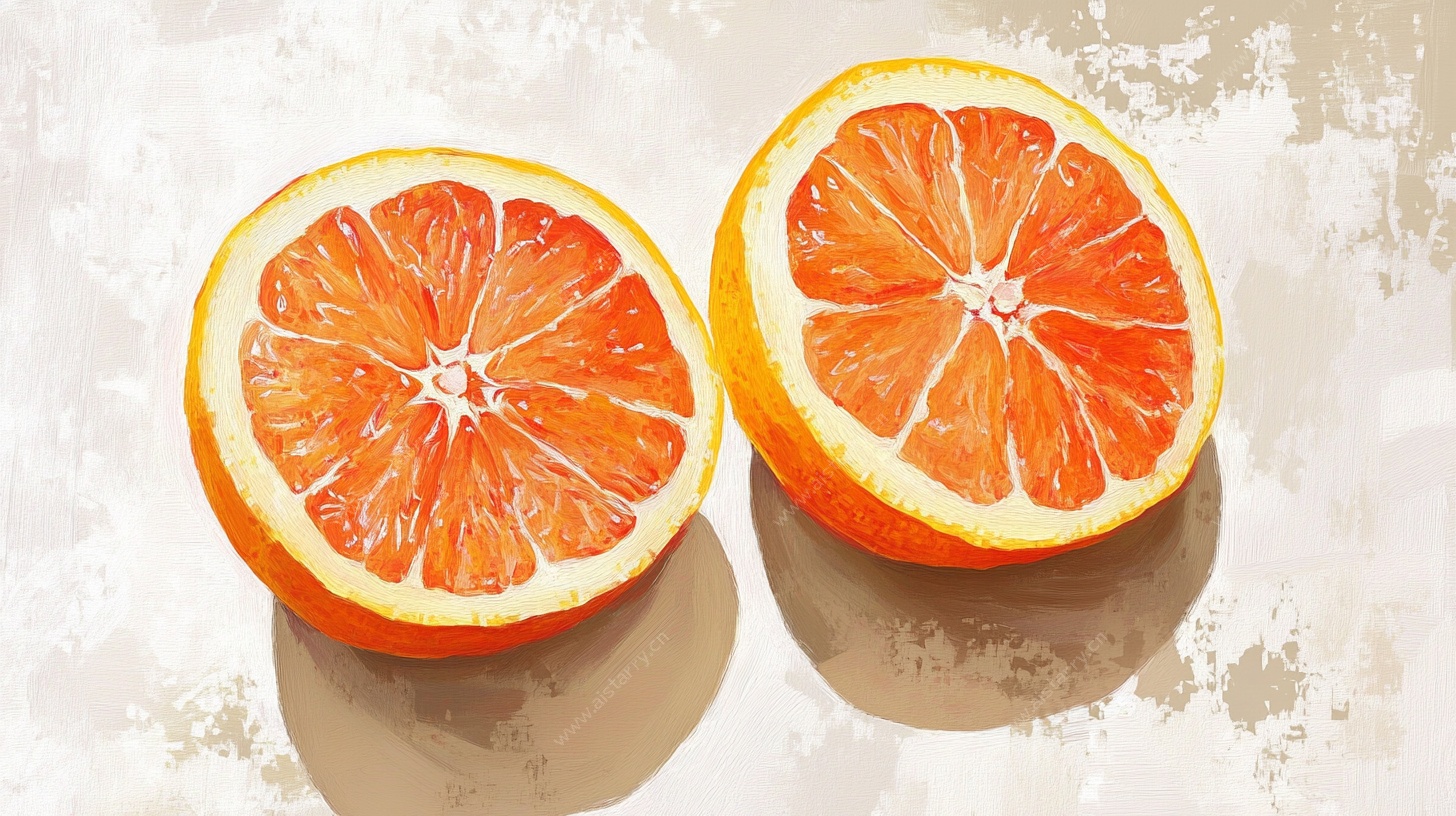 水彩画橙子切片特写