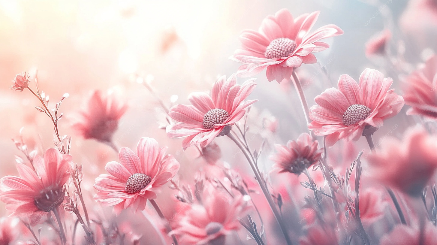 梦幻粉色雏菊花卉图景