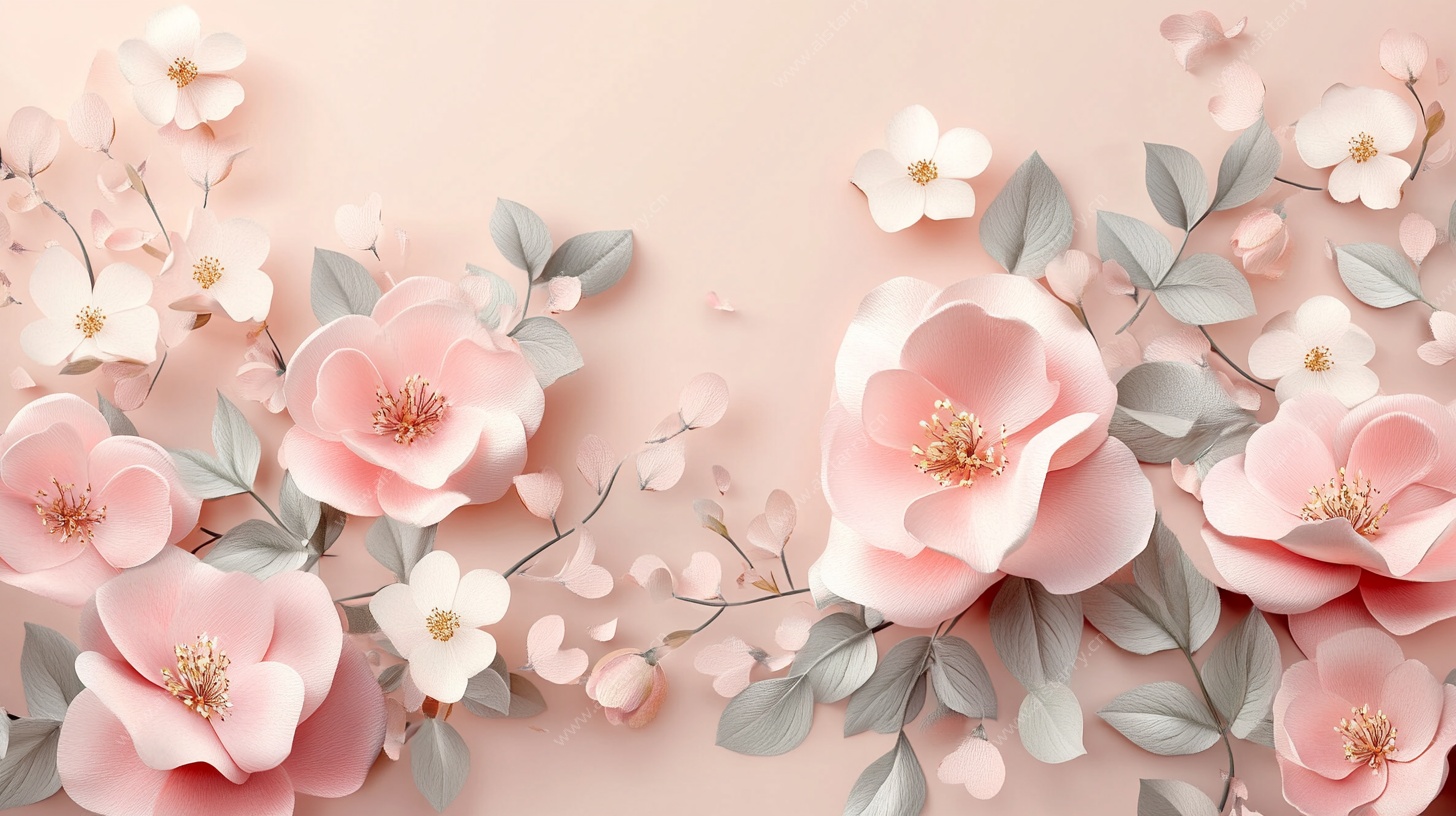 粉色纸艺花卉装饰背景图