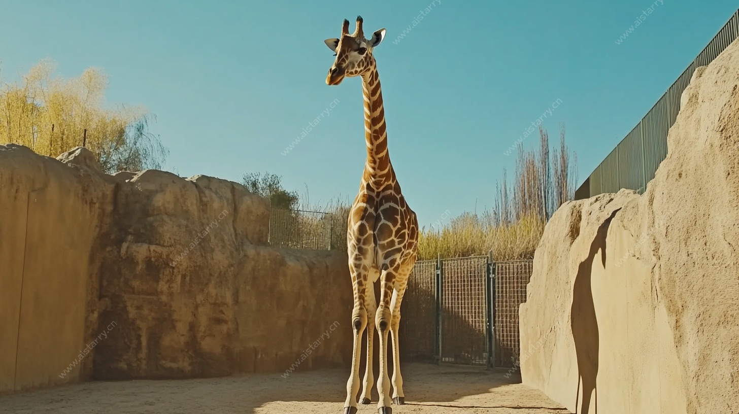 动物园中站立的高大长颈鹿