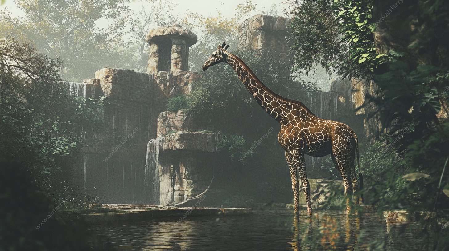 奇幻森林中的长颈鹿景观
