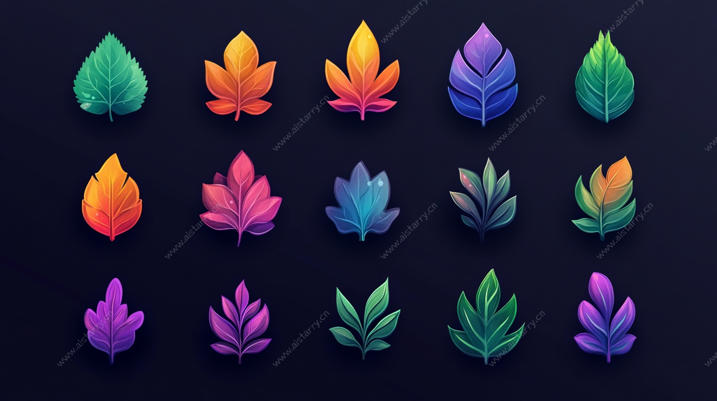 多彩立体叶片图标集合