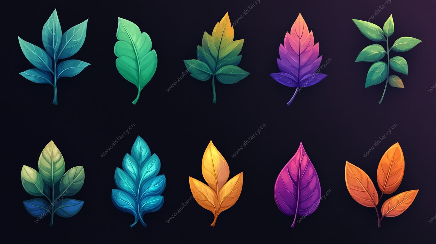 多彩手绘风植物叶片集合