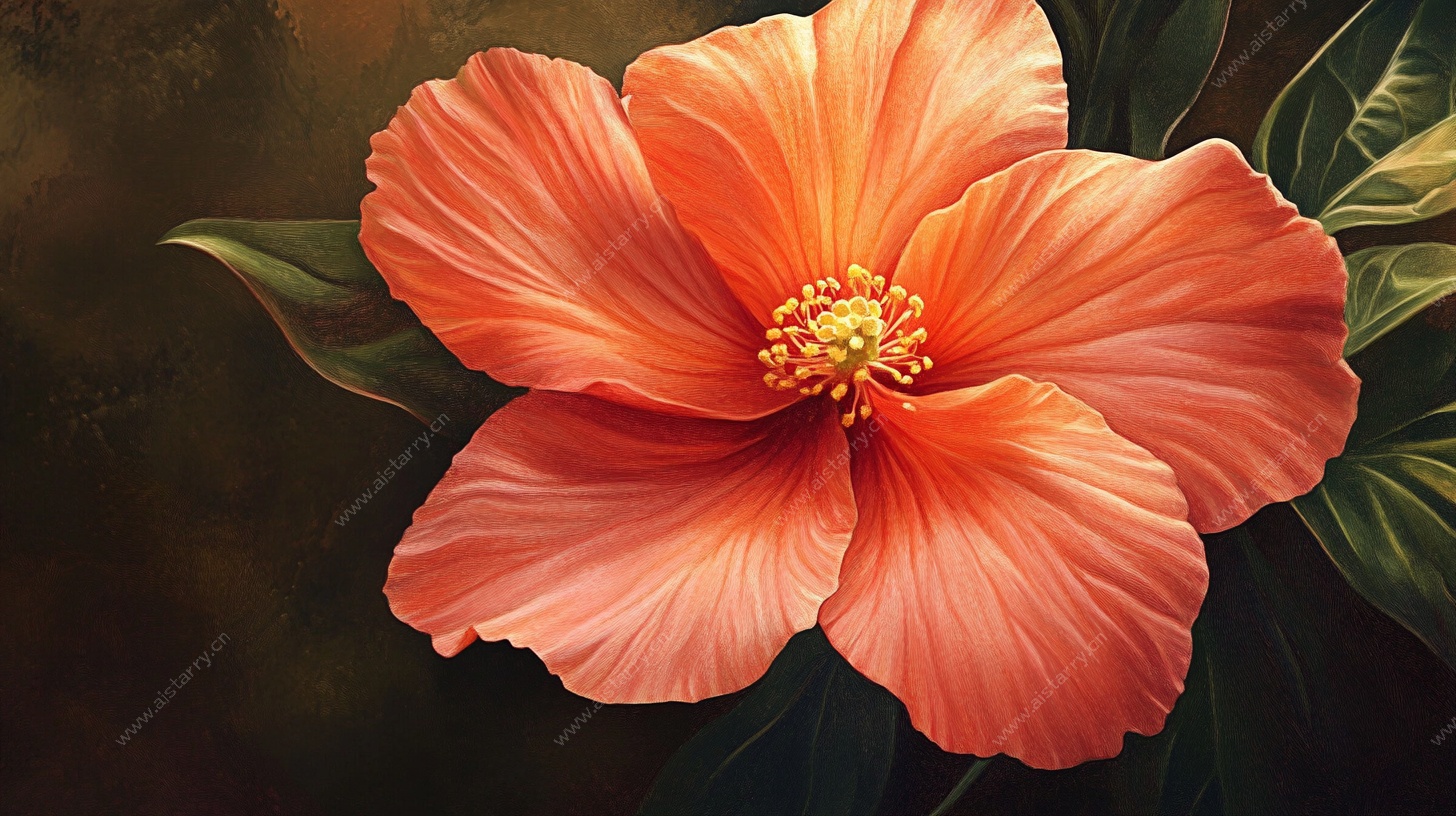 橙红色芙蓉花特写