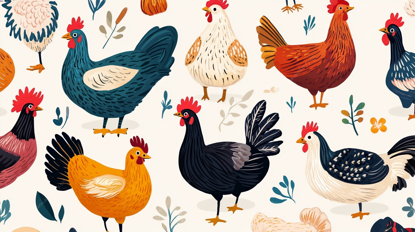 多彩卡通鸡群图案设计