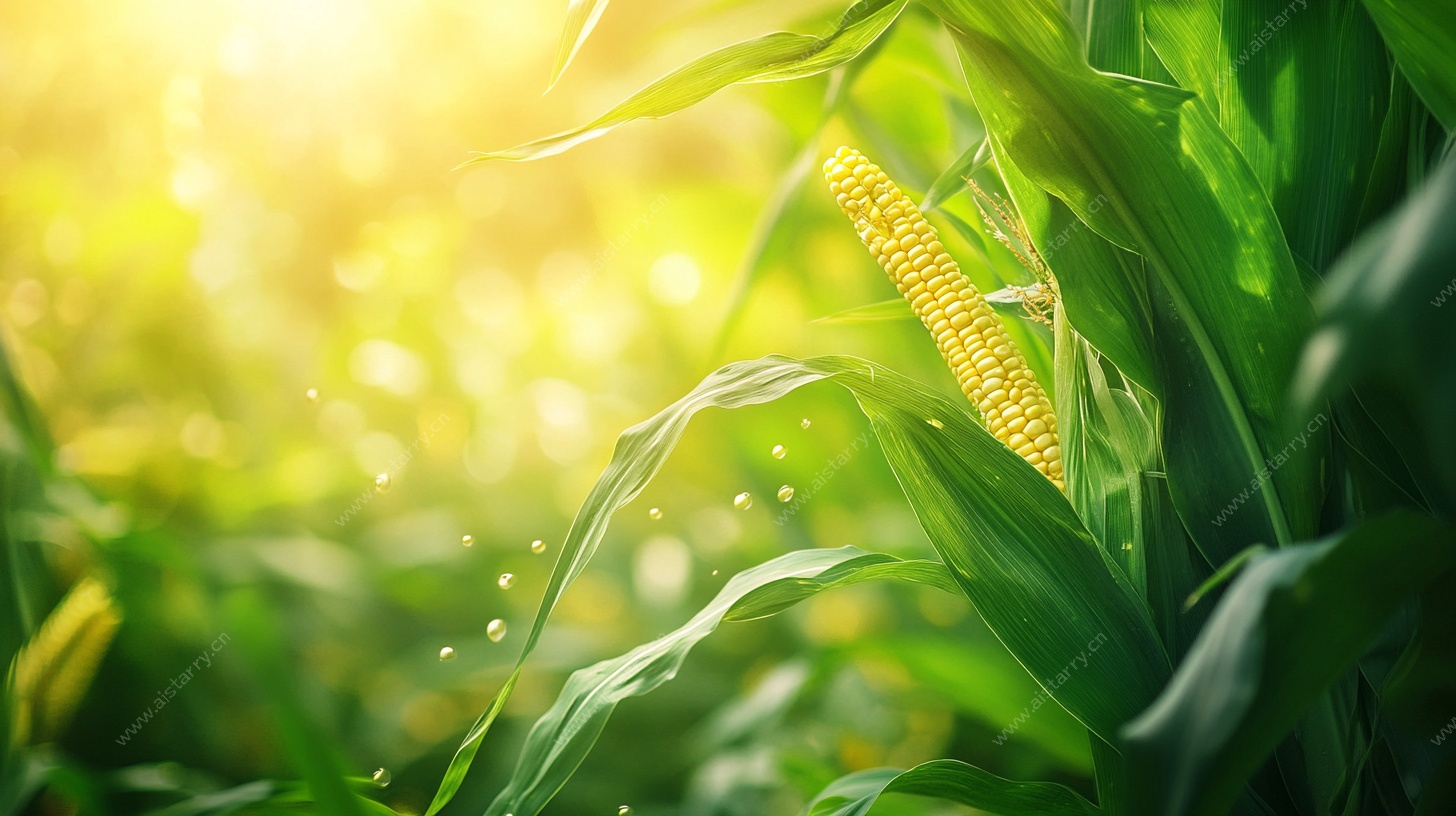 阳光下的嫩绿玉米植株