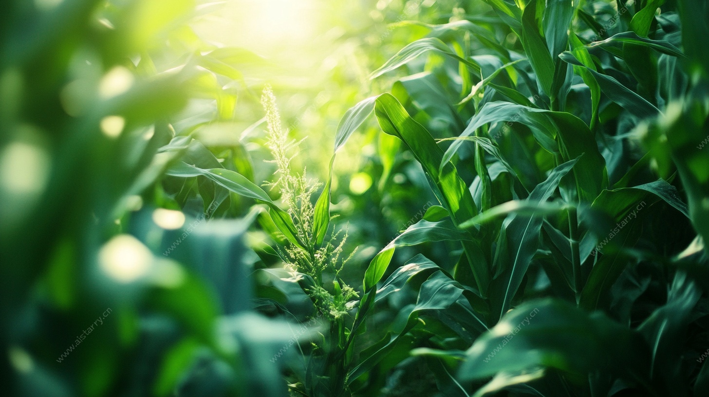 阳光照耀下的翠绿玉米田