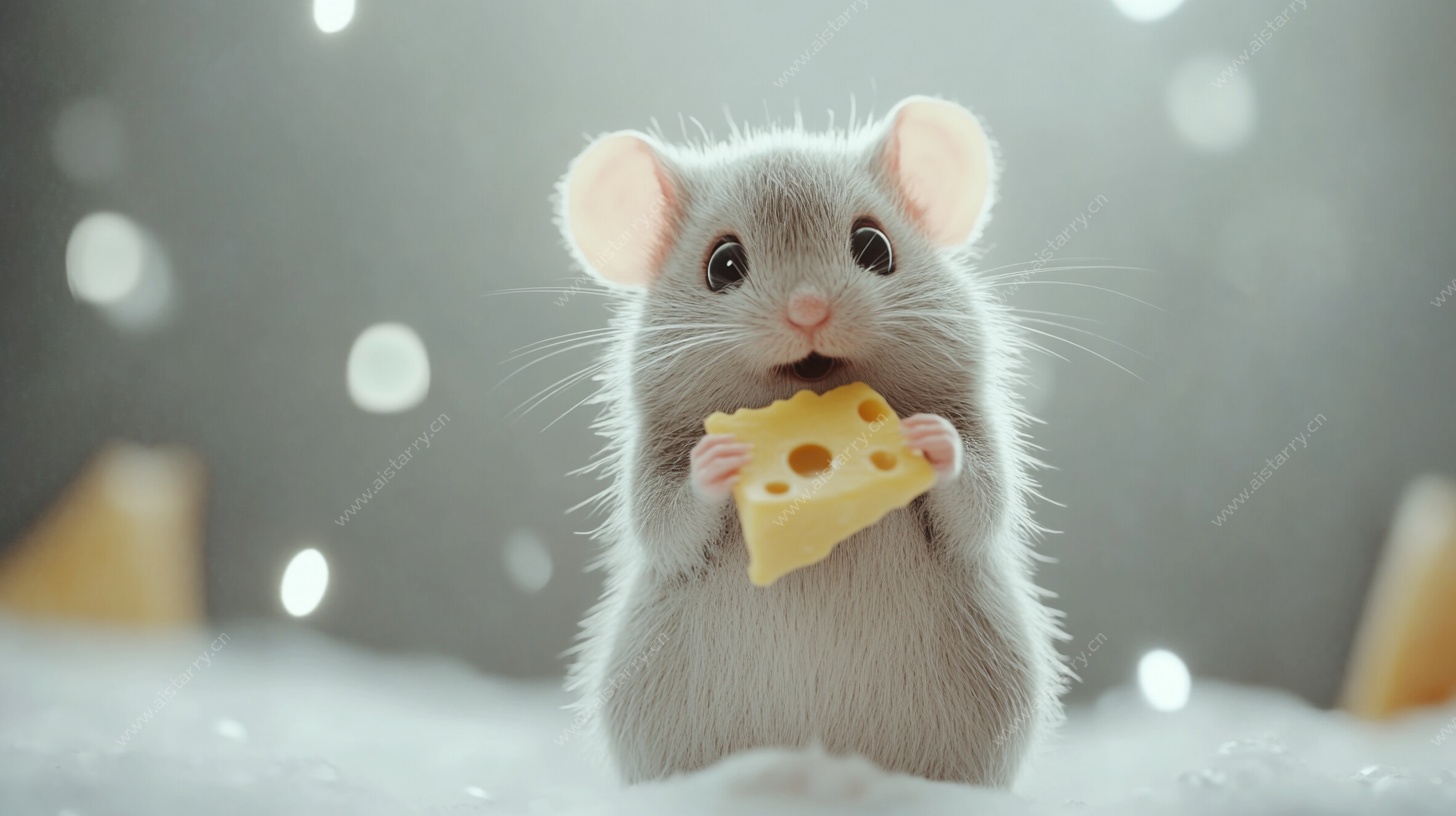 可爱小鼠抱奶酪萌趣画面
