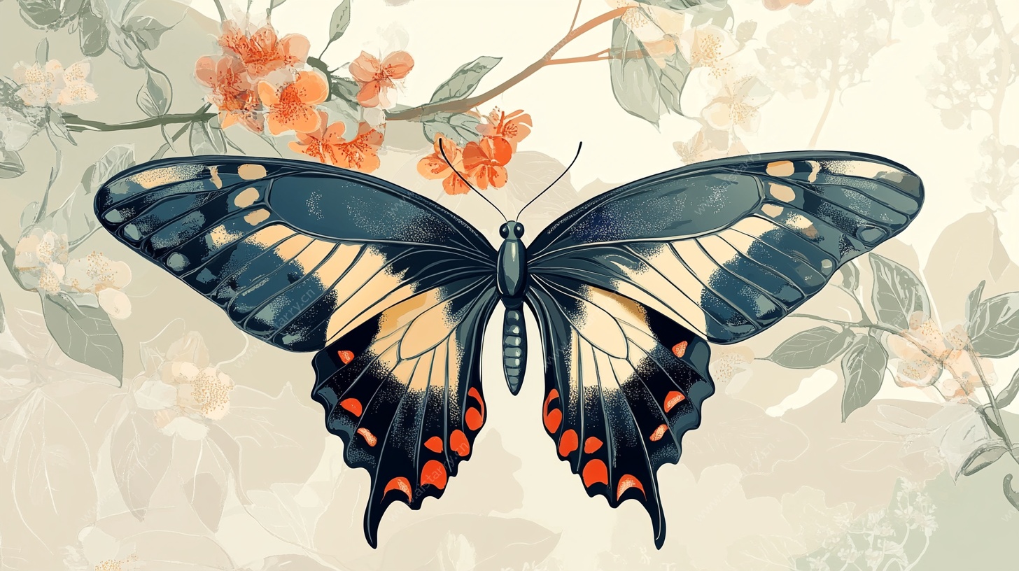 蝴蝶花卉插画 自然之美