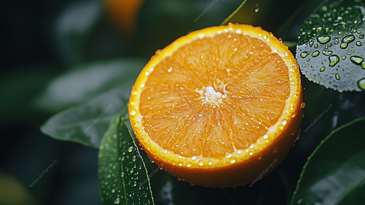 带露鲜橙切片特写
