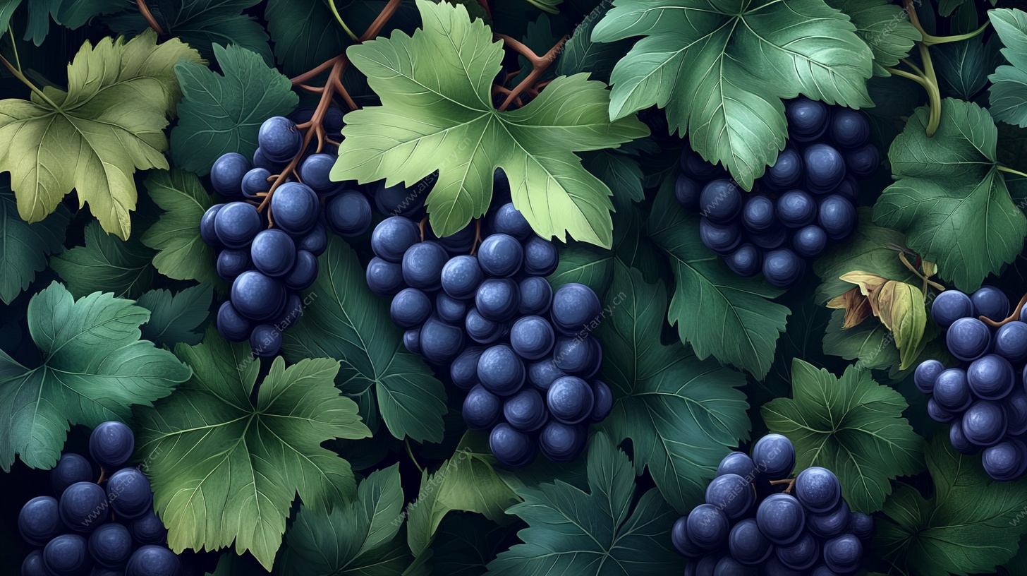 饱满紫葡萄与翠绿叶片