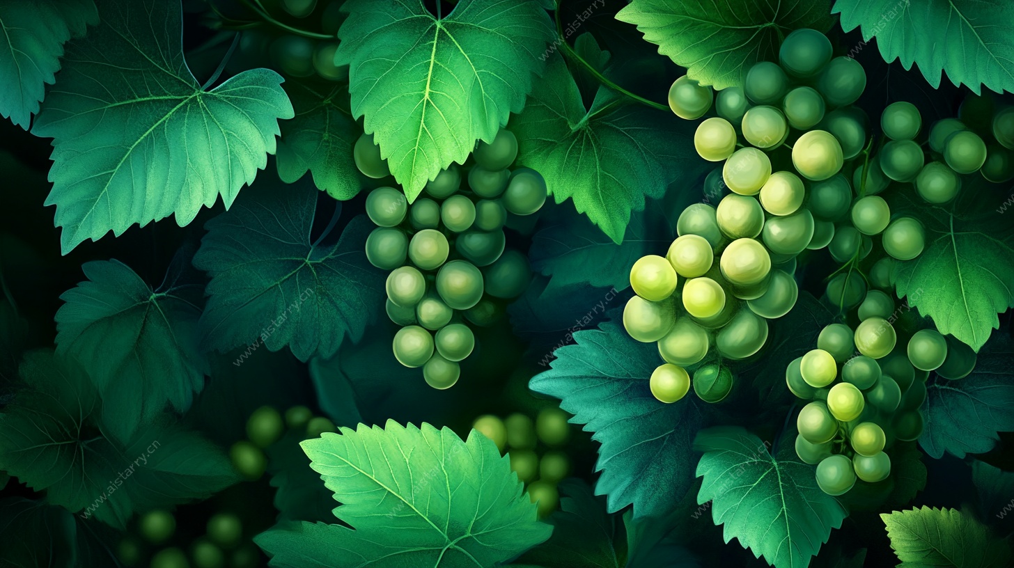 绿叶间的青葡萄