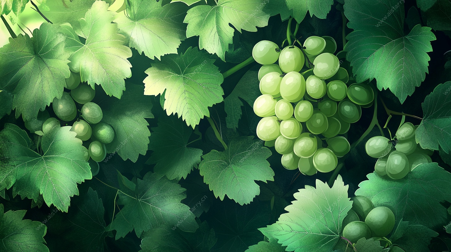 绿叶间的青葡萄