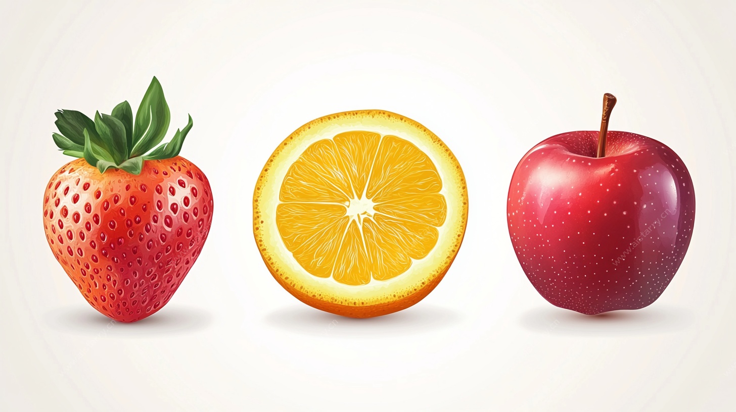 草莓橙子苹果插画