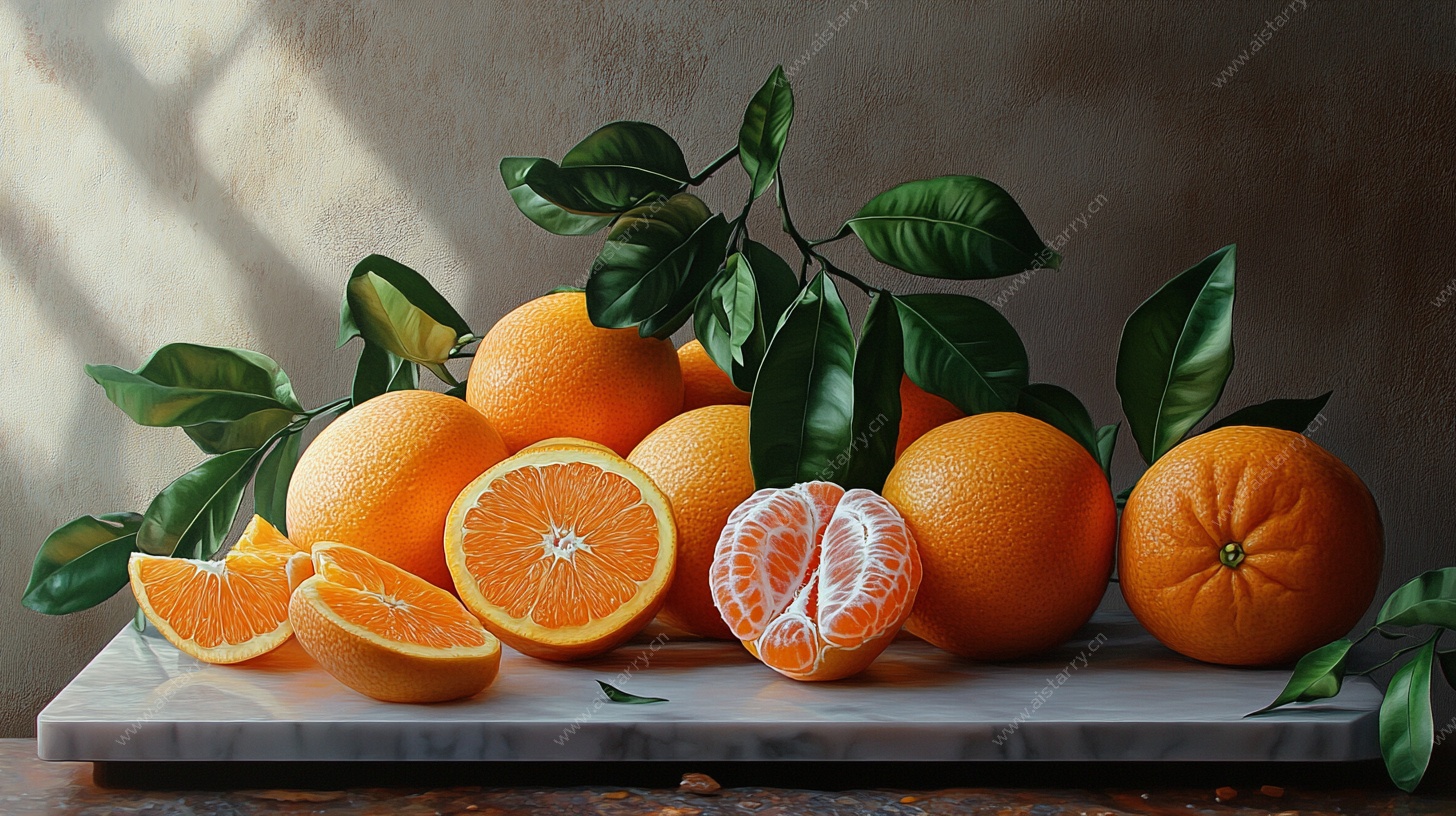 新鲜橙子静物画