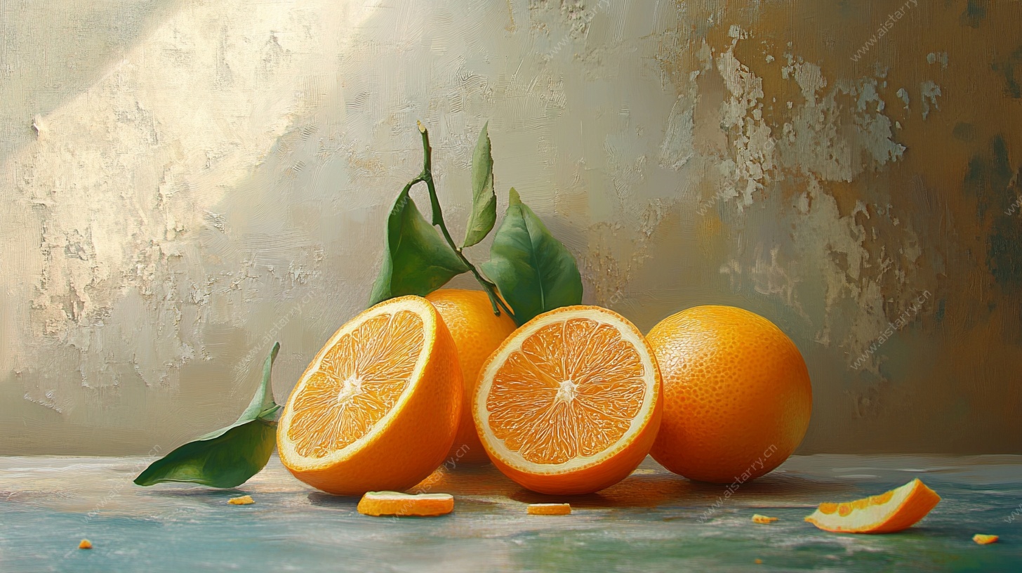 新鲜橙子静物图