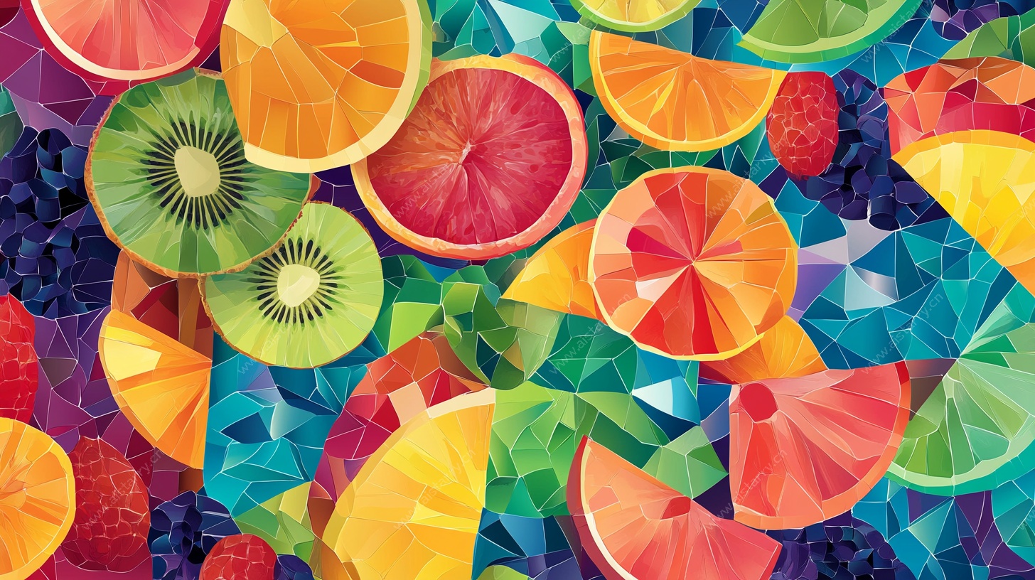 缤纷几何水果图案背景