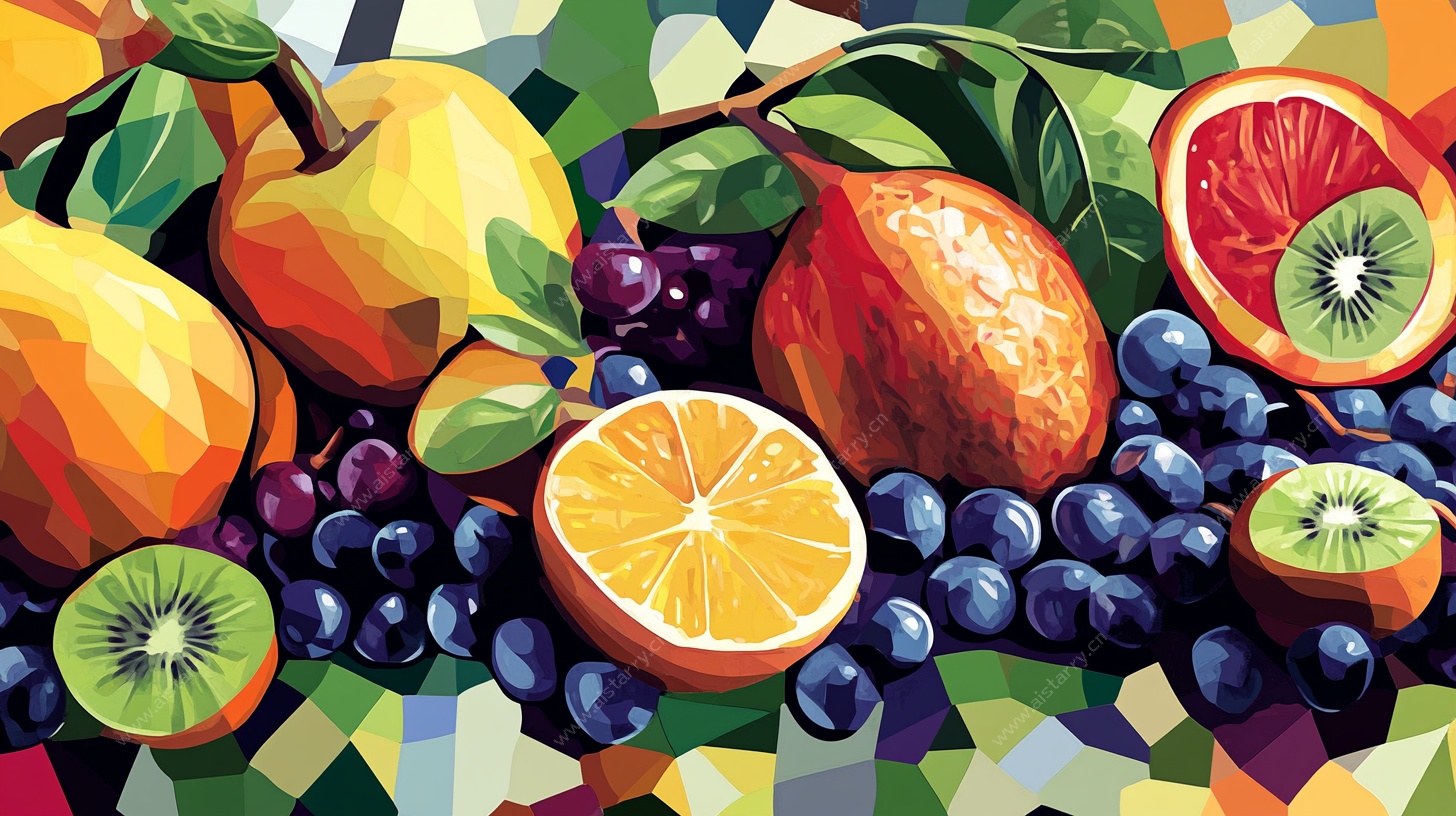 多彩几何风水果静物画