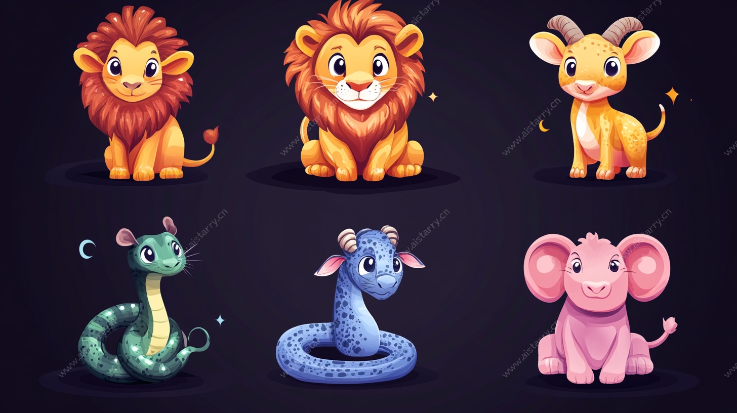 可爱动物集合插画