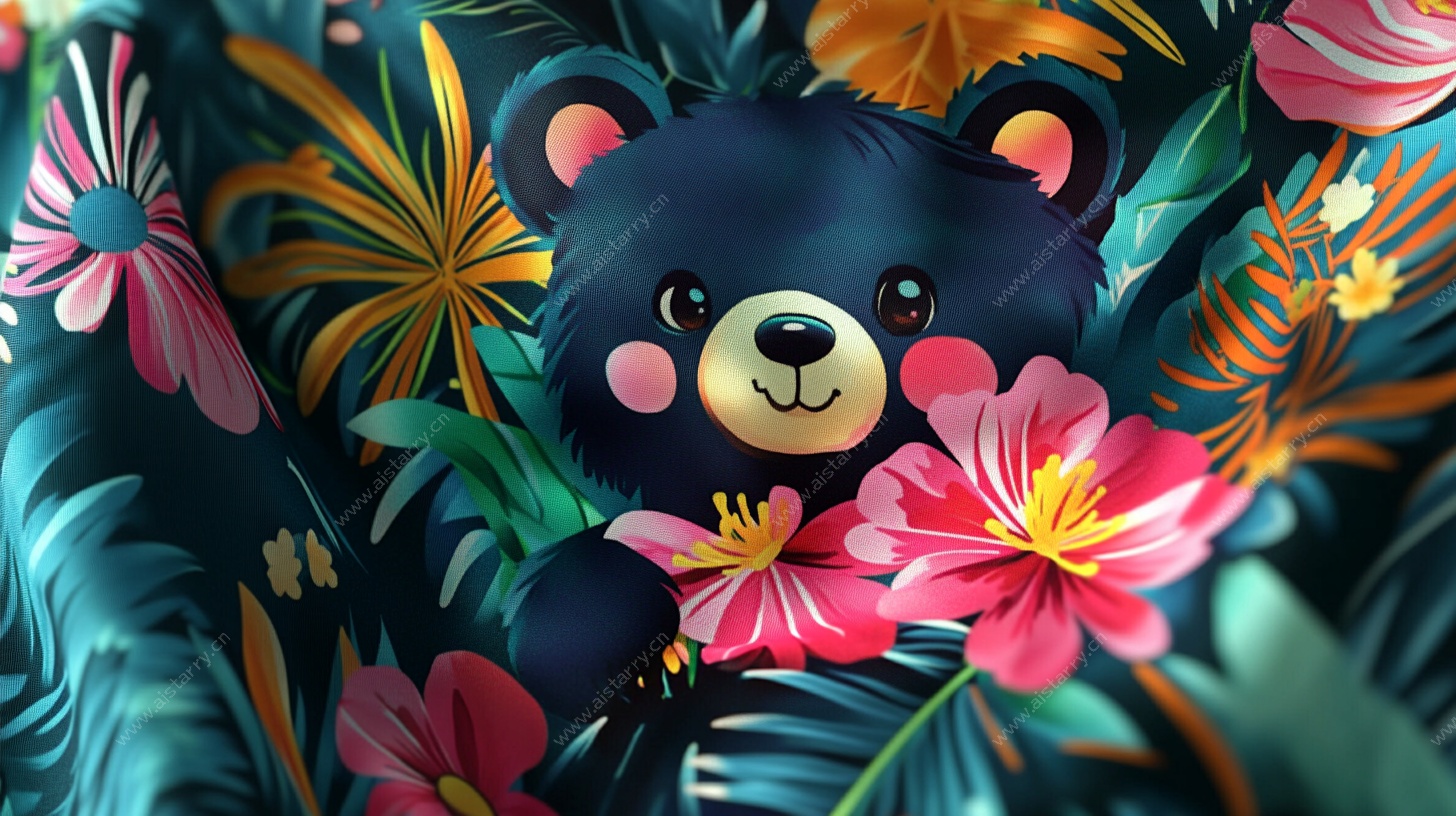 花丛中的可爱小熊