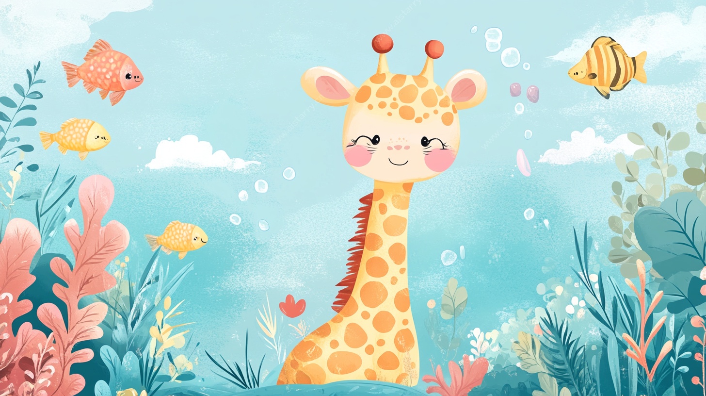海底长颈鹿奇幻插画