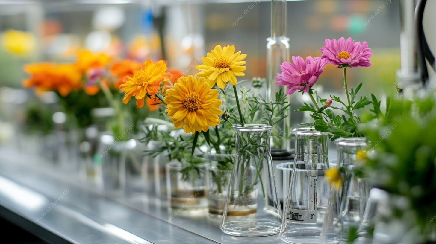 实验室里的多彩花卉组合