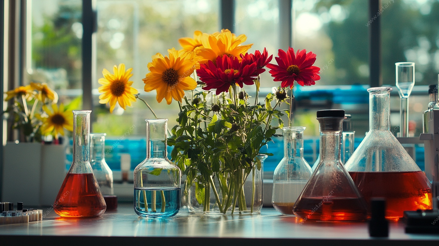 实验室中的鲜花与实验器具
