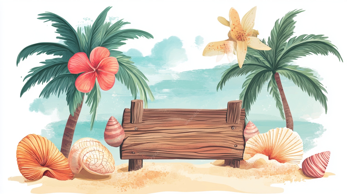 夏日沙滩木牌装饰插画