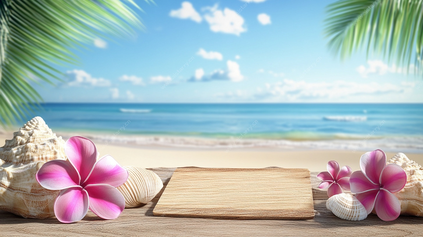 海边木牌与浪漫鸡蛋花