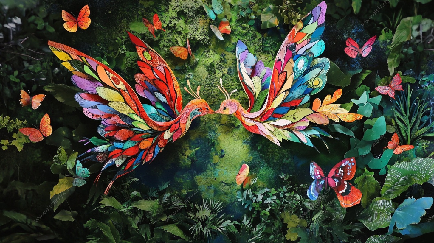 梦幻双蝶共舞于斑斓丛林