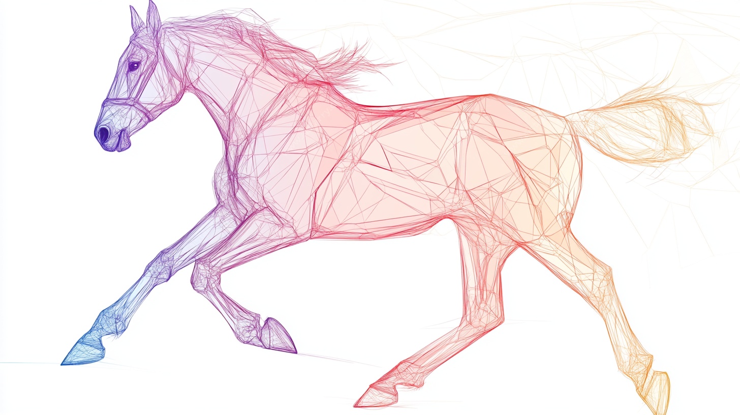 彩色线条勾勒奔跑骏马