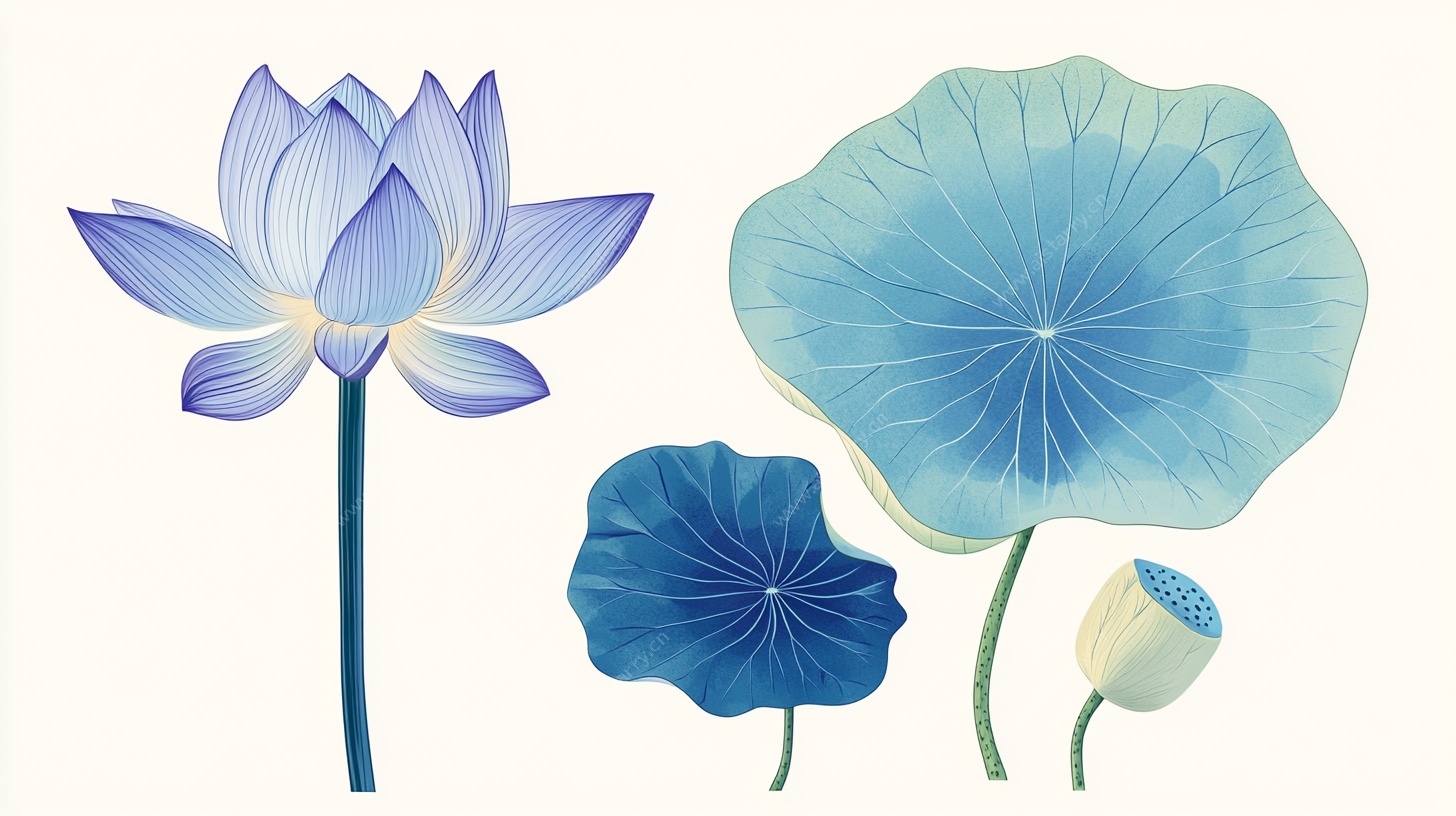 手绘清新荷花荷叶插画