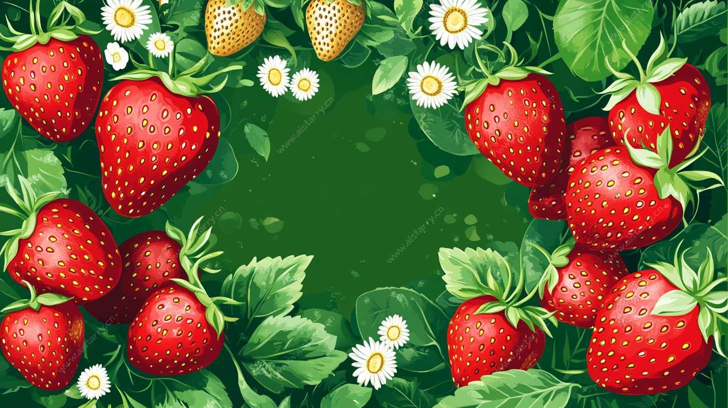 草莓与雏菊的清新插画
