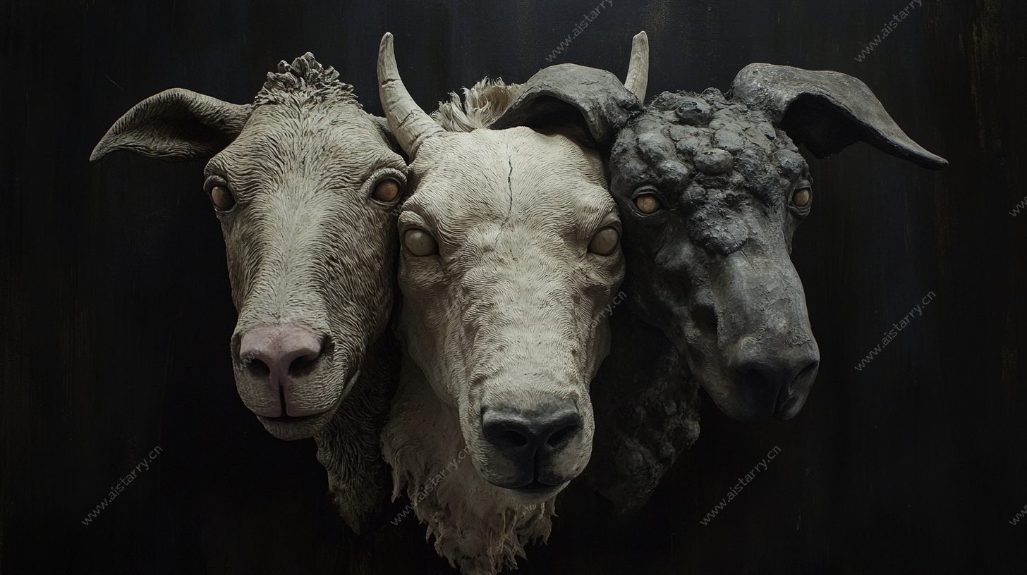 三只羊的特写肖像