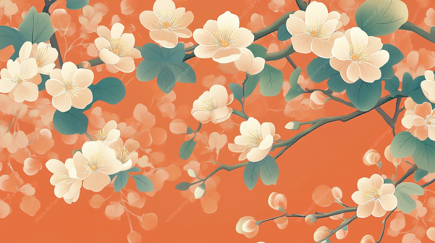 橙色背景绽放的唯美花朵