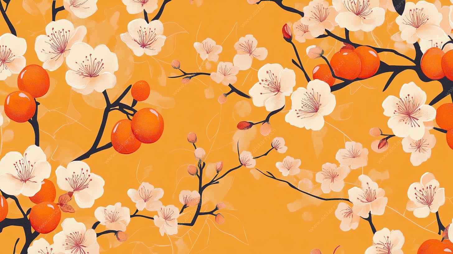 橙底繁花图